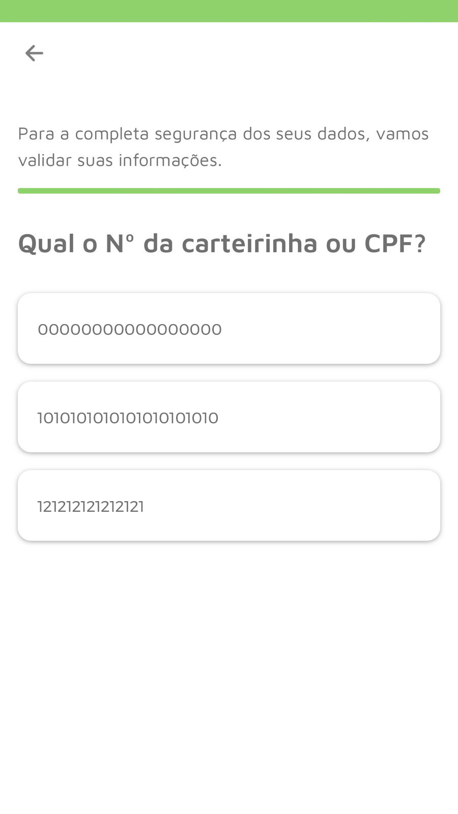 Nº Carteirinha ou CPF